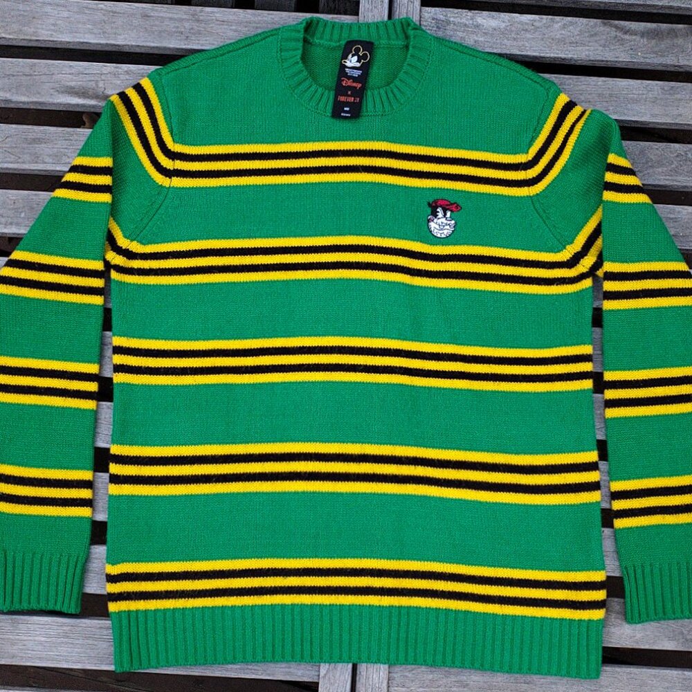 Forever 21 Disney knit sweater colorblock stripe embroidered peg leg Pete preppy
